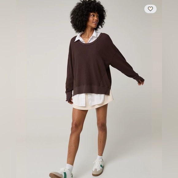 OFFLINE By Aerie Wow! Waffle Knit Shirt Chocolate Brown Size Large NWT - Picture 1 of 9